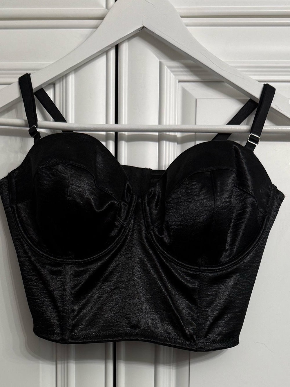 NWT Victoria's Secret Size 38C Black Satin Longline Bustier Straps/Strapless
